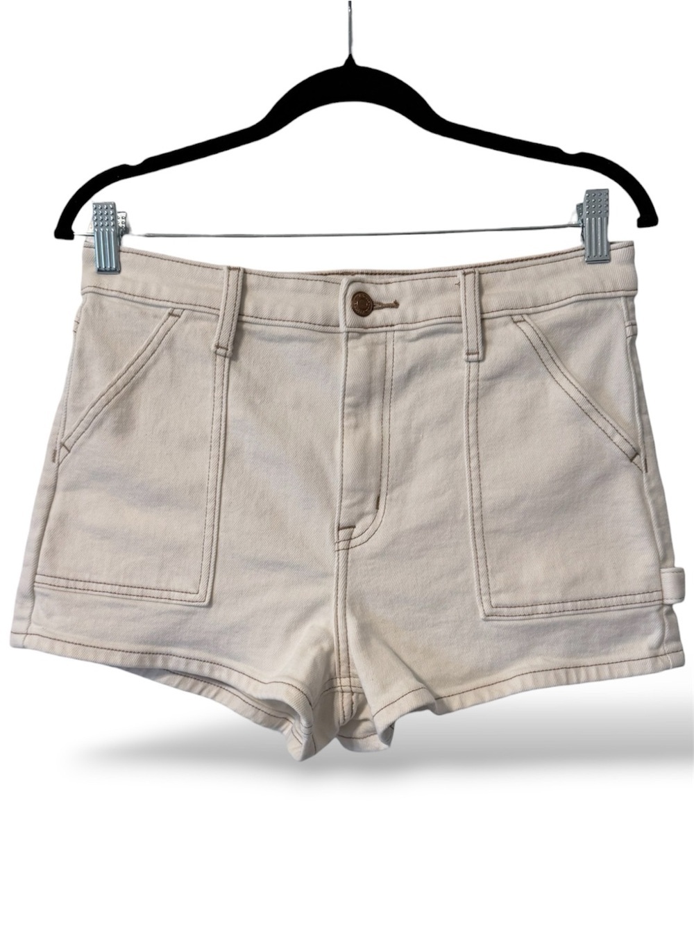 Eunina Lulu Super High Rise Cream Ecru Denim Utility Shorts Medium Neutral